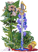 A sword with flowers growing around it