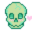 A green skull with a pink heart next to it