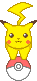 Pikachu from pokemon running on a pokeball