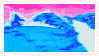 Blue waves under a pink sky