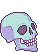 A blue skull gif that loops to show two ghostly shapes float out of it's eye sockets