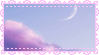 The moon in a blue sky with pink clouds