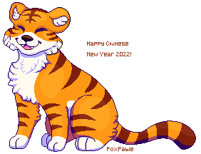 A large sitting tiger with the words 'Happy Chinese New Year 2022!' written next to it