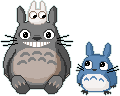 A gif of Totoro and the two smaller creatures from My Neighbour Totoro