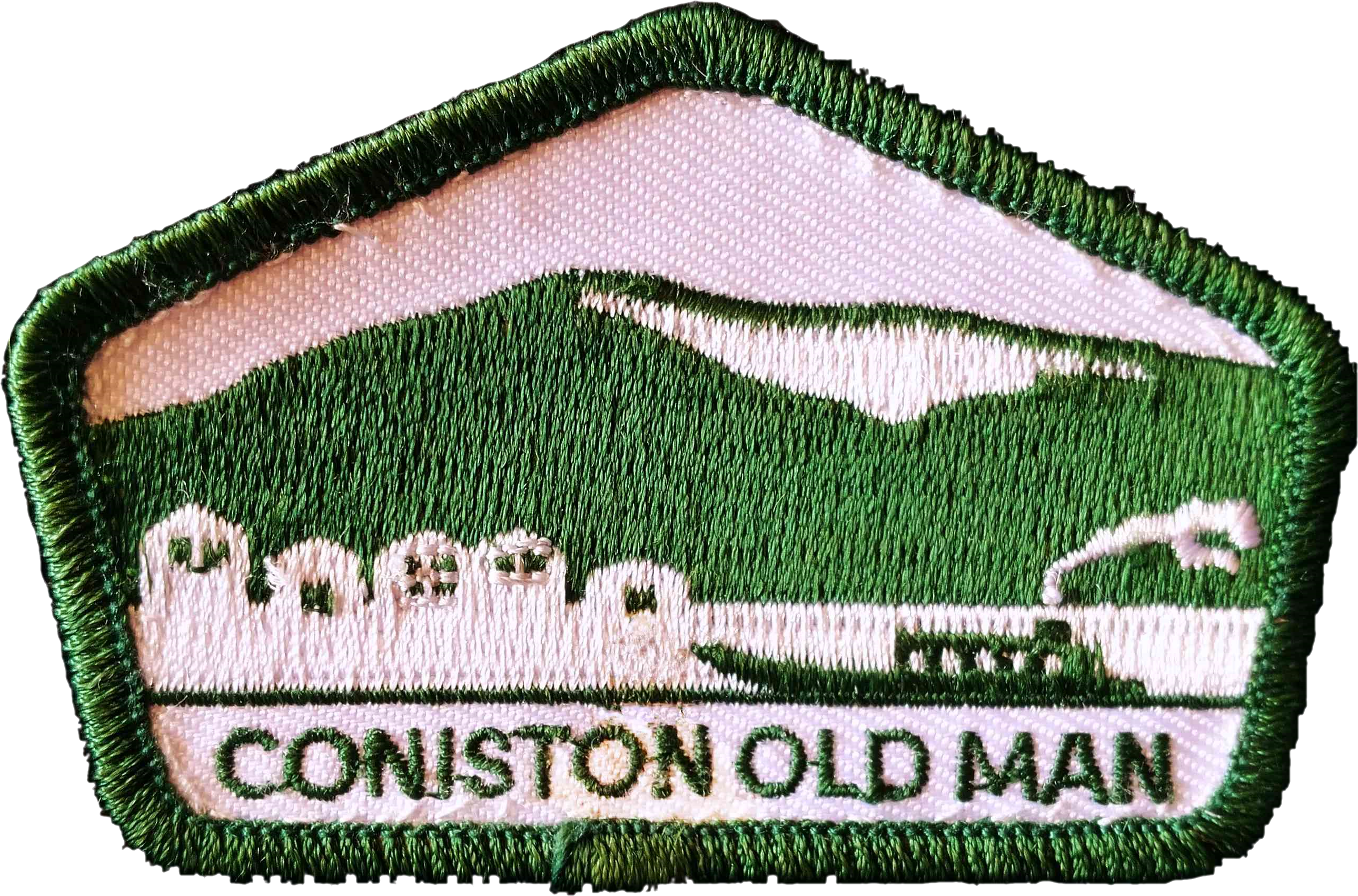 A green and white patch of a scene of a fell labled as 'Coniston Old Man'