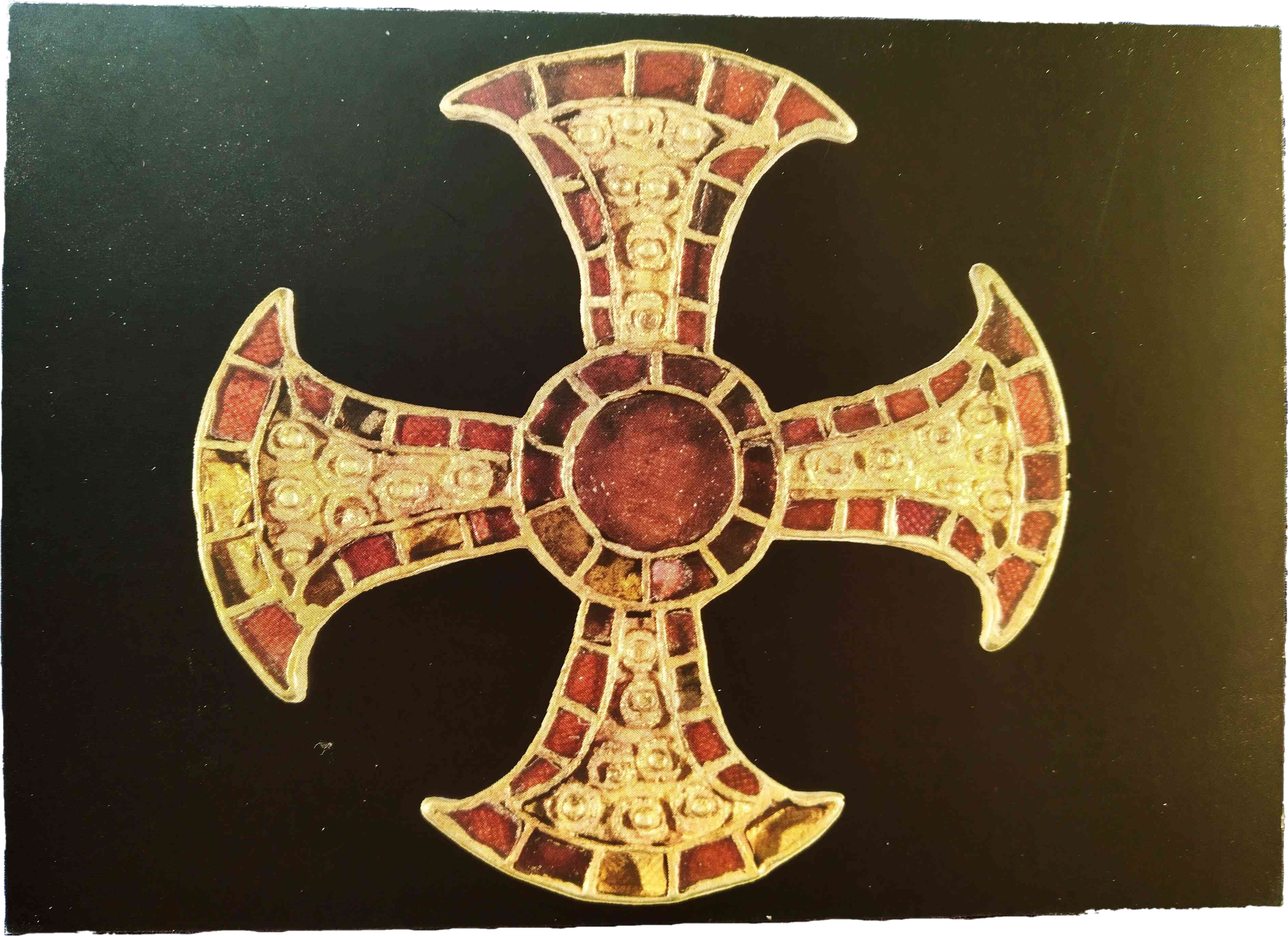 A photograph of an ornately designed anglo saxon cross